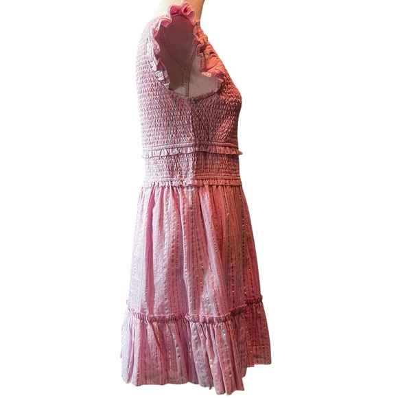 SAYLOR Blush Pink Tiered Zinnia Dress With Metallic Striped Threads Size Medium - Picture 7 of 13